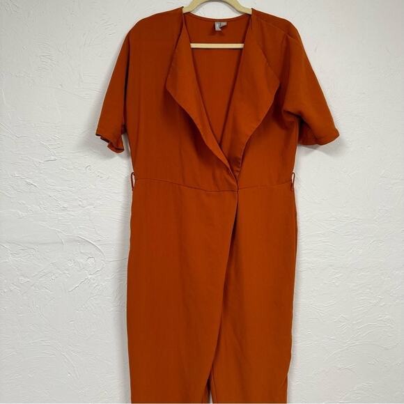 ASOS Orange Wrap Front Wide Leg Jumpsuit Womens 4 No Belt Fall Casual Collar - Picture 3 of 12